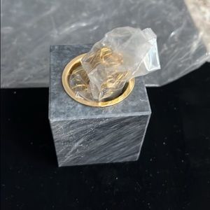 New Senator Marble Square Paper Clip Holder W/ 24k Gold Plated Paper clips